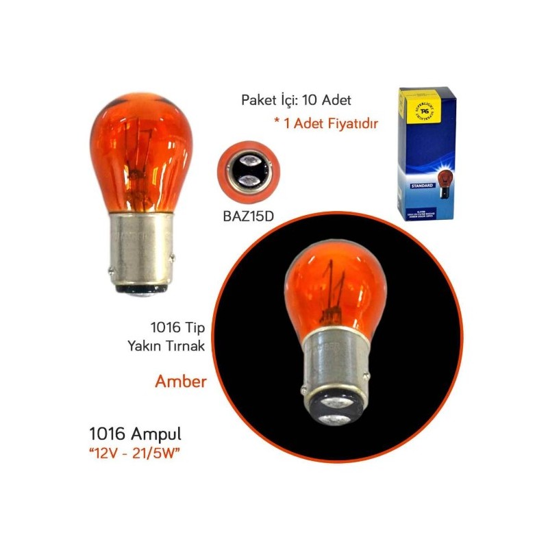 AMPÜL NORMAL 12V 1016 21/5W YAKIN TIRNAK AMBER TURUNCU SUPERLIGHT 1272